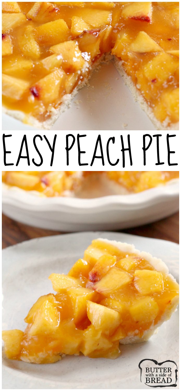 Easy Peach Pie is made with a very simple pie crust, and the filling is made with tons of fresh peaches, peach Jell-O, Sprite and a little bit of sugar. This is one of the easiest (and yummiest) pies you can make!