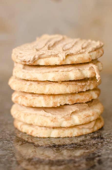 soft cinnamon and sugar snickerdoodle cookies with a maple frosting