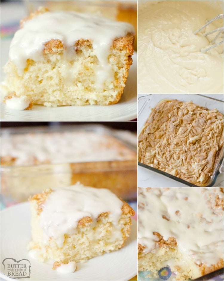 Cinnamon Roll Cake gives you all the classic cinnamon roll flavors with minimal work and time! Everyone loves the fluffy texture, cinnamon and sugar swirl top and the sweet vanilla glaze in this easy cinnamon roll cake recipe.