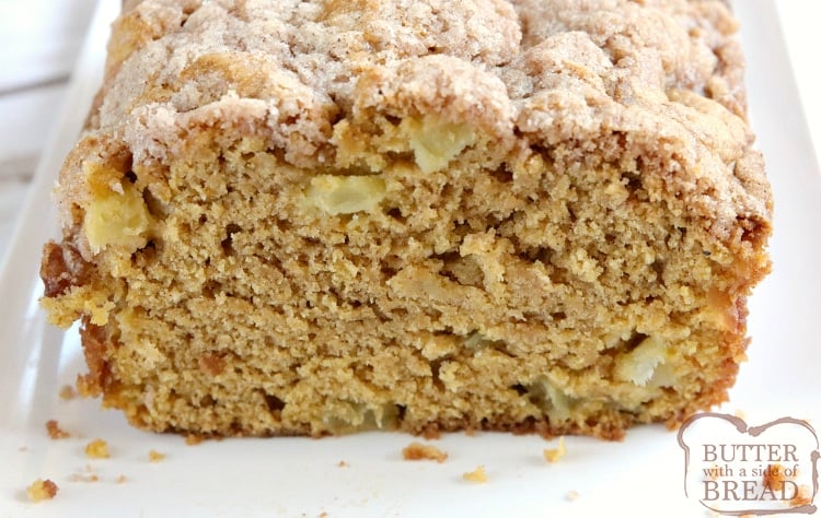 Apple Pumpkin Bread is a delicious quick bread recipe made with pumpkin and fresh apples! The crumbly cinnamon and sugar streusel on top adds the most amazing texture and flavor to this delicious pumpkin bread recipe.