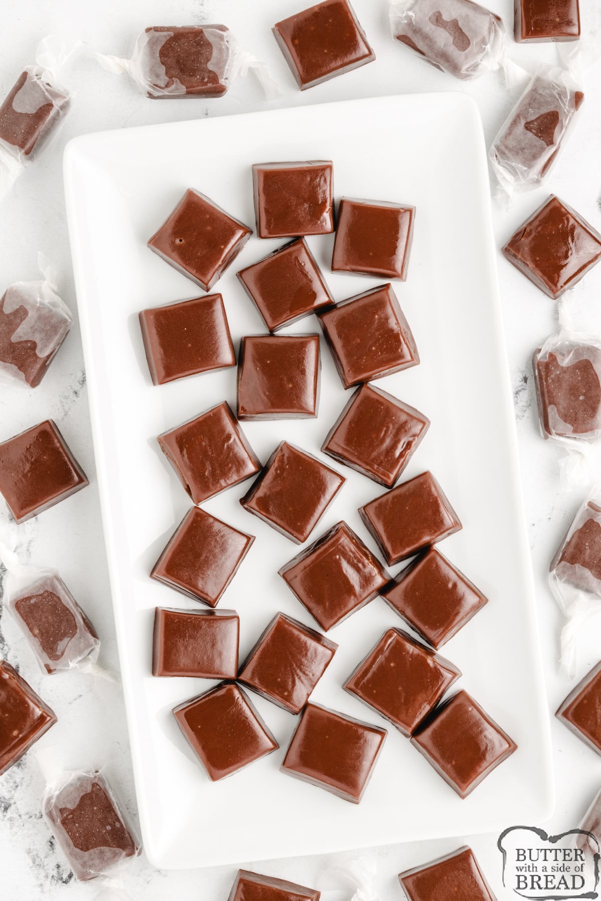 Homemade chocolate caramels made with four ingredients.