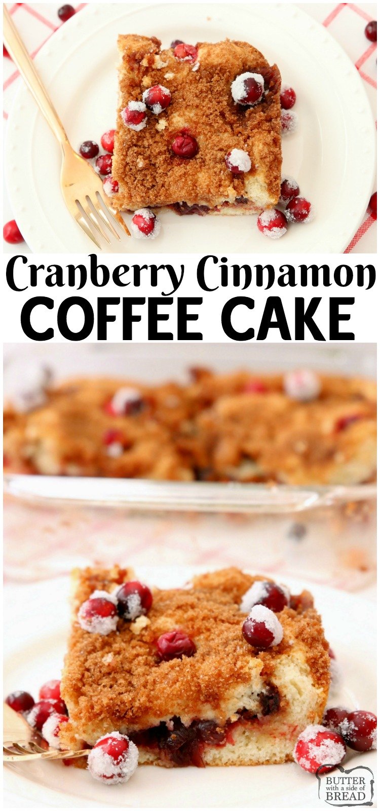 Cranberry Cinnamon Coffee Cake recipe made with just 4 ingredients! Festive & easy coffee cake recipe perfect for holiday breakfasts. #coffeecake #cranberry #cinnamon #baking #breakfast #recipe from BUTTER WITH A SIDE OF BREAD