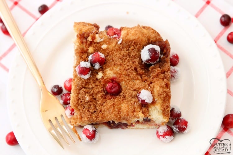 Cranberry Cinnamon Coffee Cake recipe made with just 4 ingredients! Festive & easy coffee cake recipe perfect for holiday breakfasts.