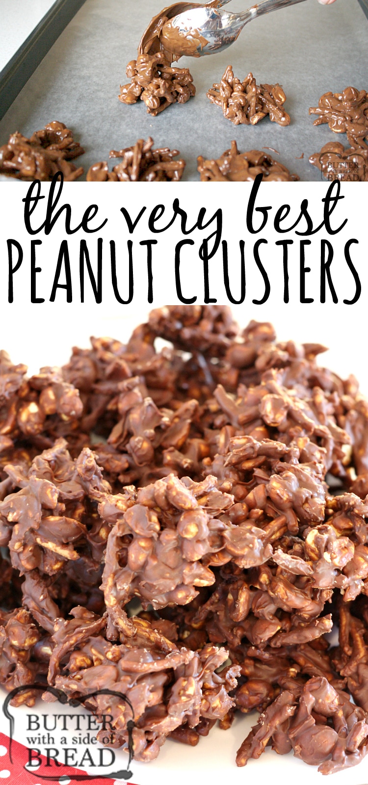 The best Chocolate Peanut Cluster recipe that I've ever tried! Made with only 4 ingredients- chocolate chips, butterscotch chips, peanuts and chow mein noodles. No baking involved and you can make a whole batch in less than 10 minutes!