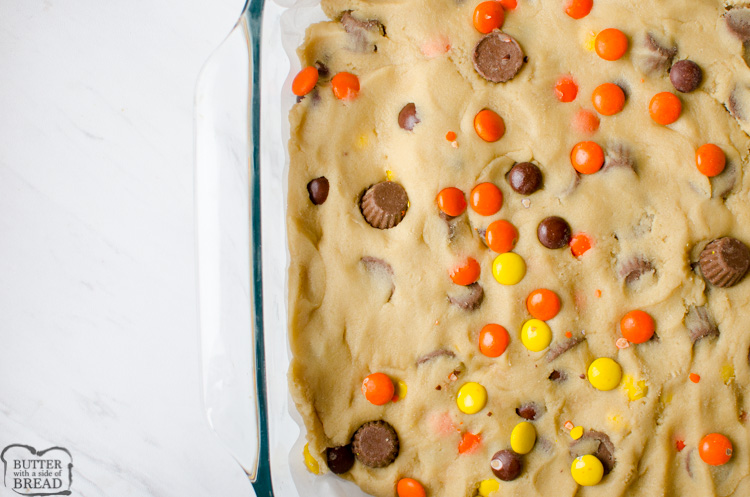 Reeses cookie bars before baking.