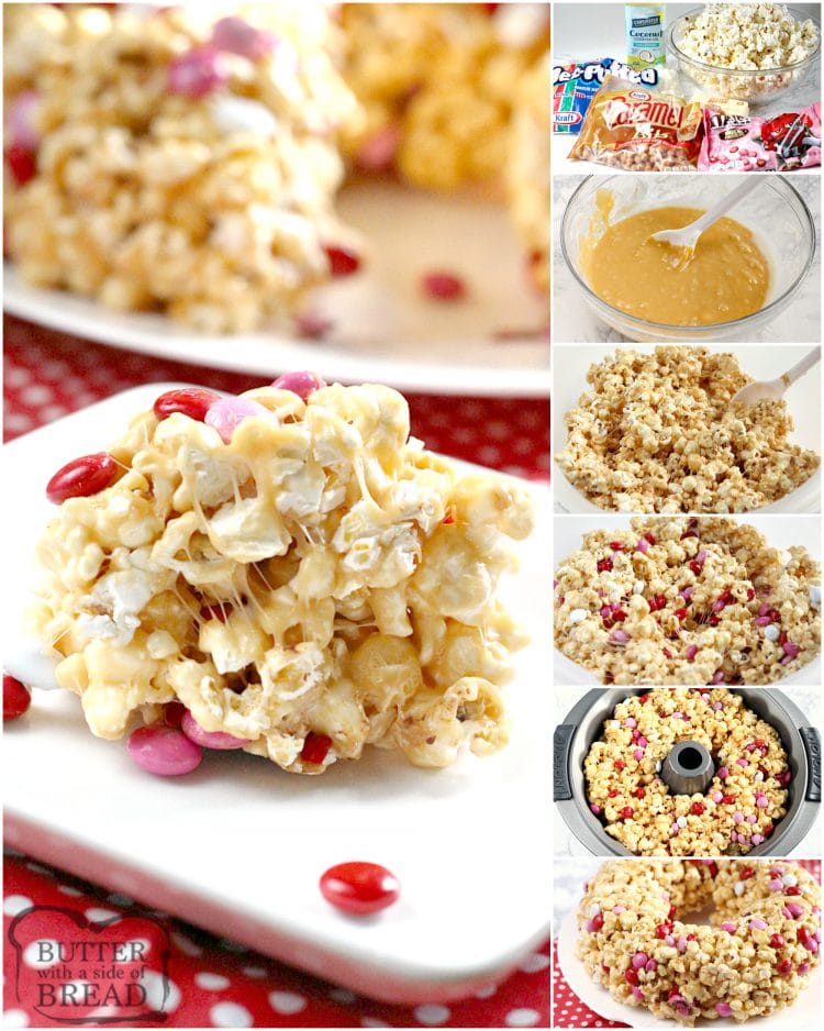 Step by step instructions on how to make a caramel popcorn cake