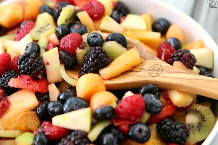 Fancy Fruit Salad is a lovely fruit salad recipe perfect for parties and get-togethers. The sweet, honey lemon glaze enhances flavors & keeps the fruit colors bright and vibrant.
