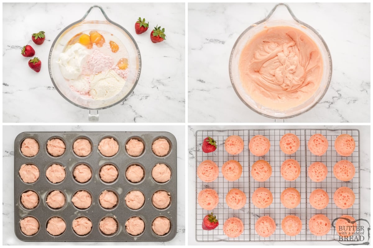 Step by step instructions on how to make mini strawberry cupcakes