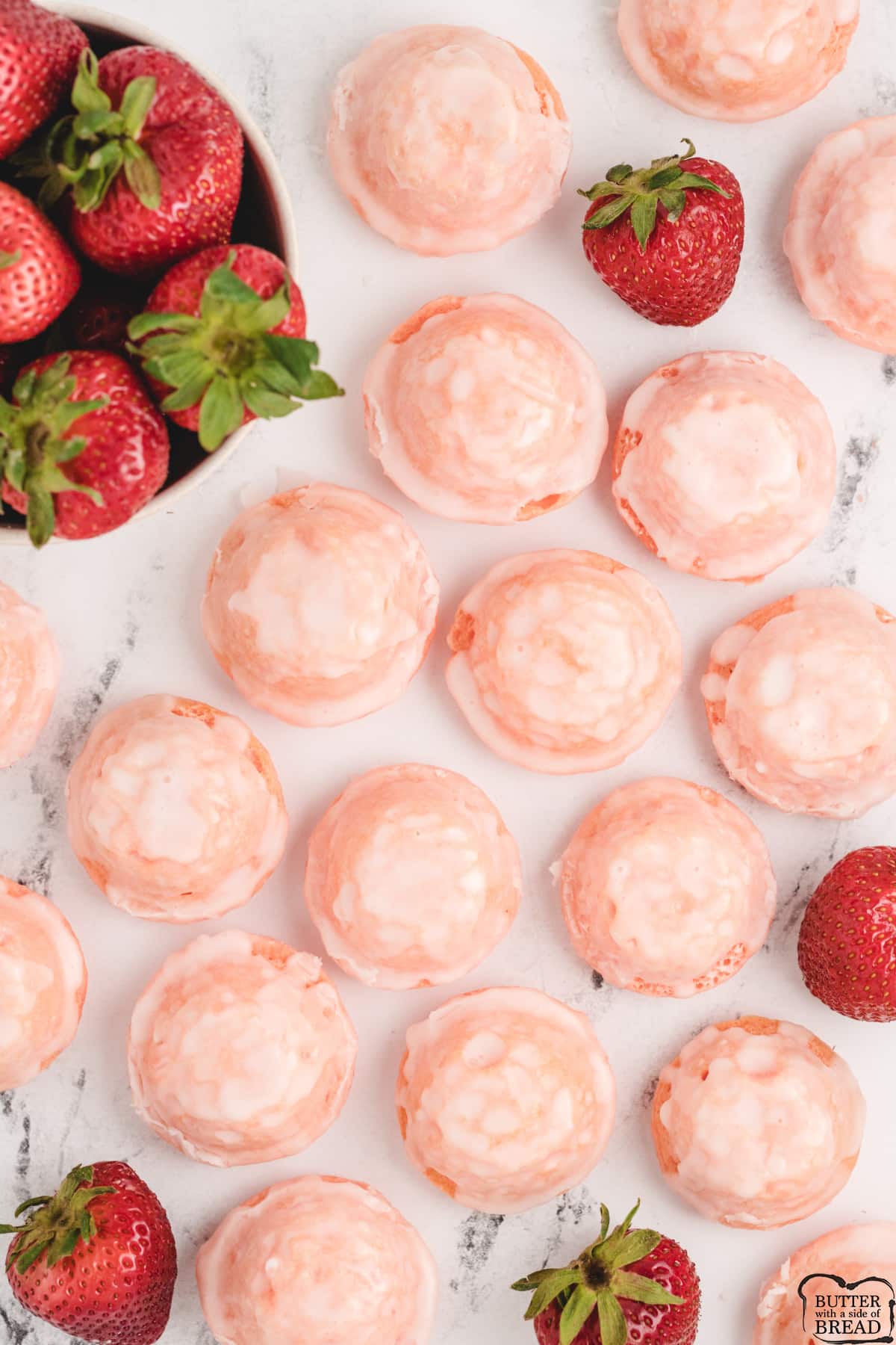Mini strawberry cupcakes made from a cake mix