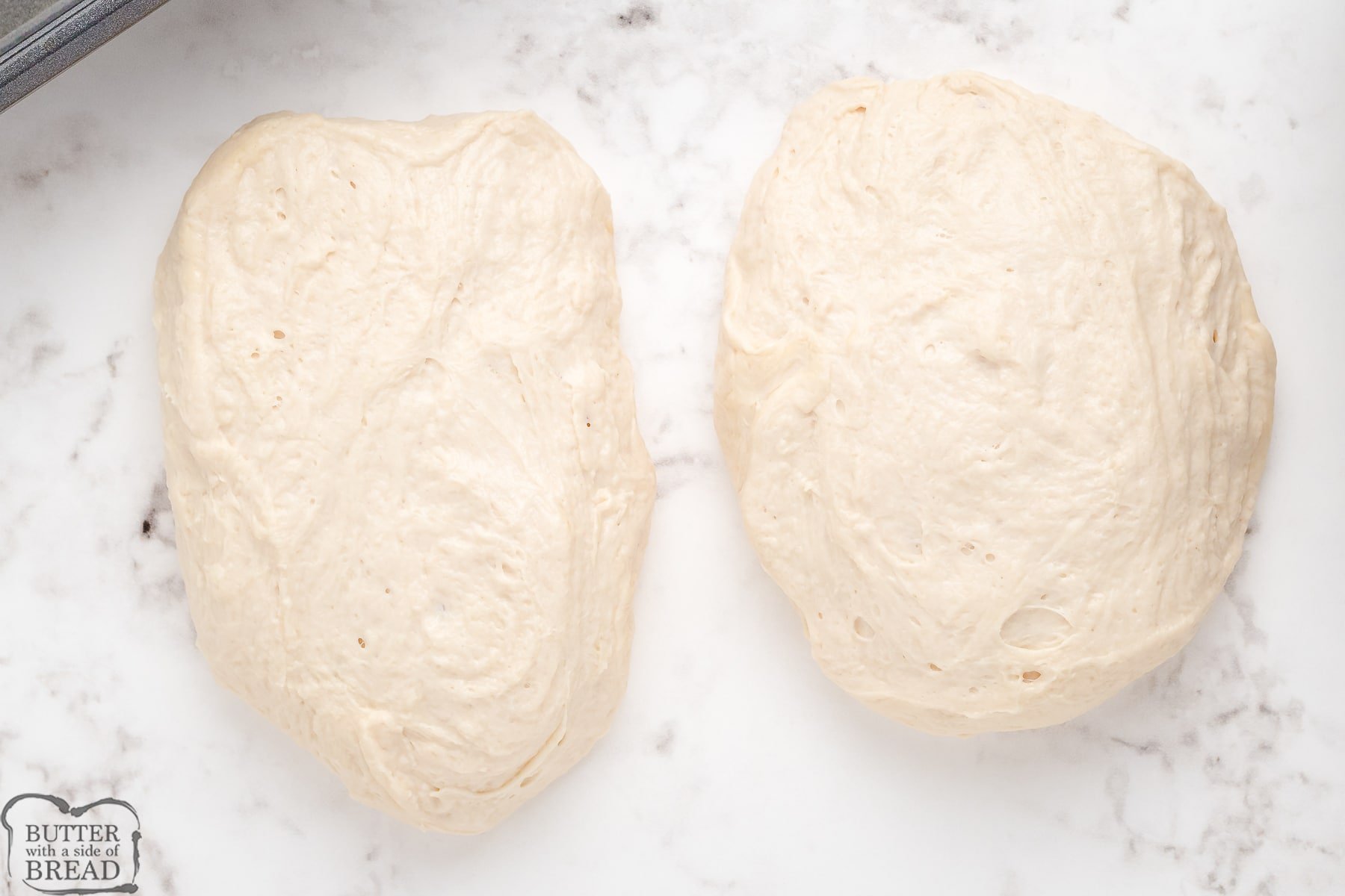 bread dough divided into 2 parts