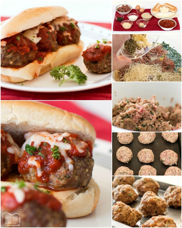 Meatball Sub recipe with flavorful, baked homemade meatballs, then assembled with 2 types of cheese, marinara sauce all on a crusty french roll. Perfect meatball sub recipe for dinner or lunch! 