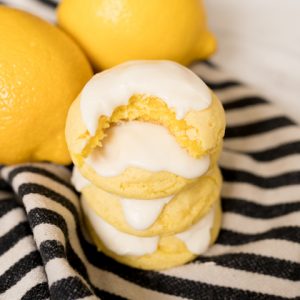 lemon cake mix cookies with lemon glaze on top