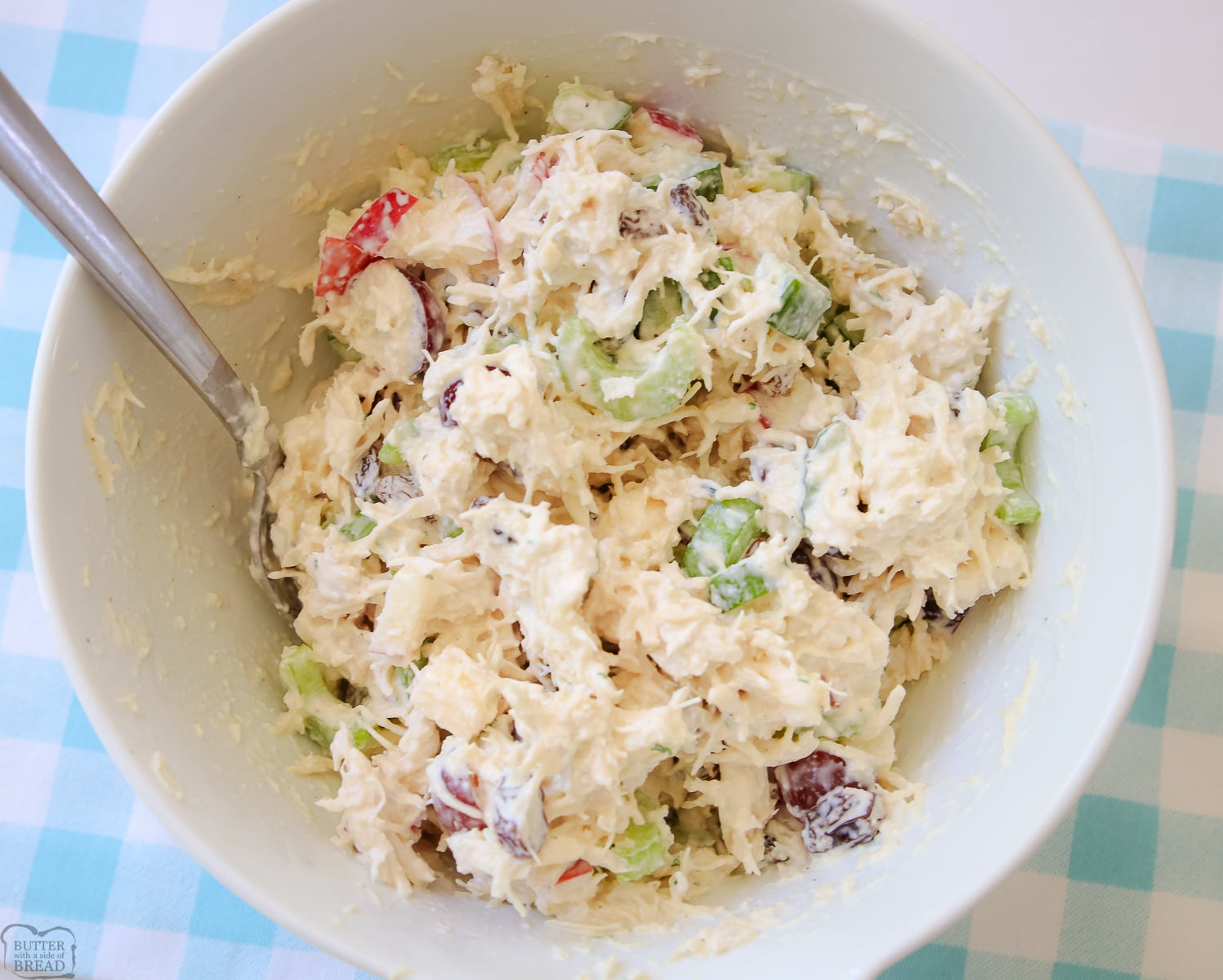 chicken salad mixed in a bowl