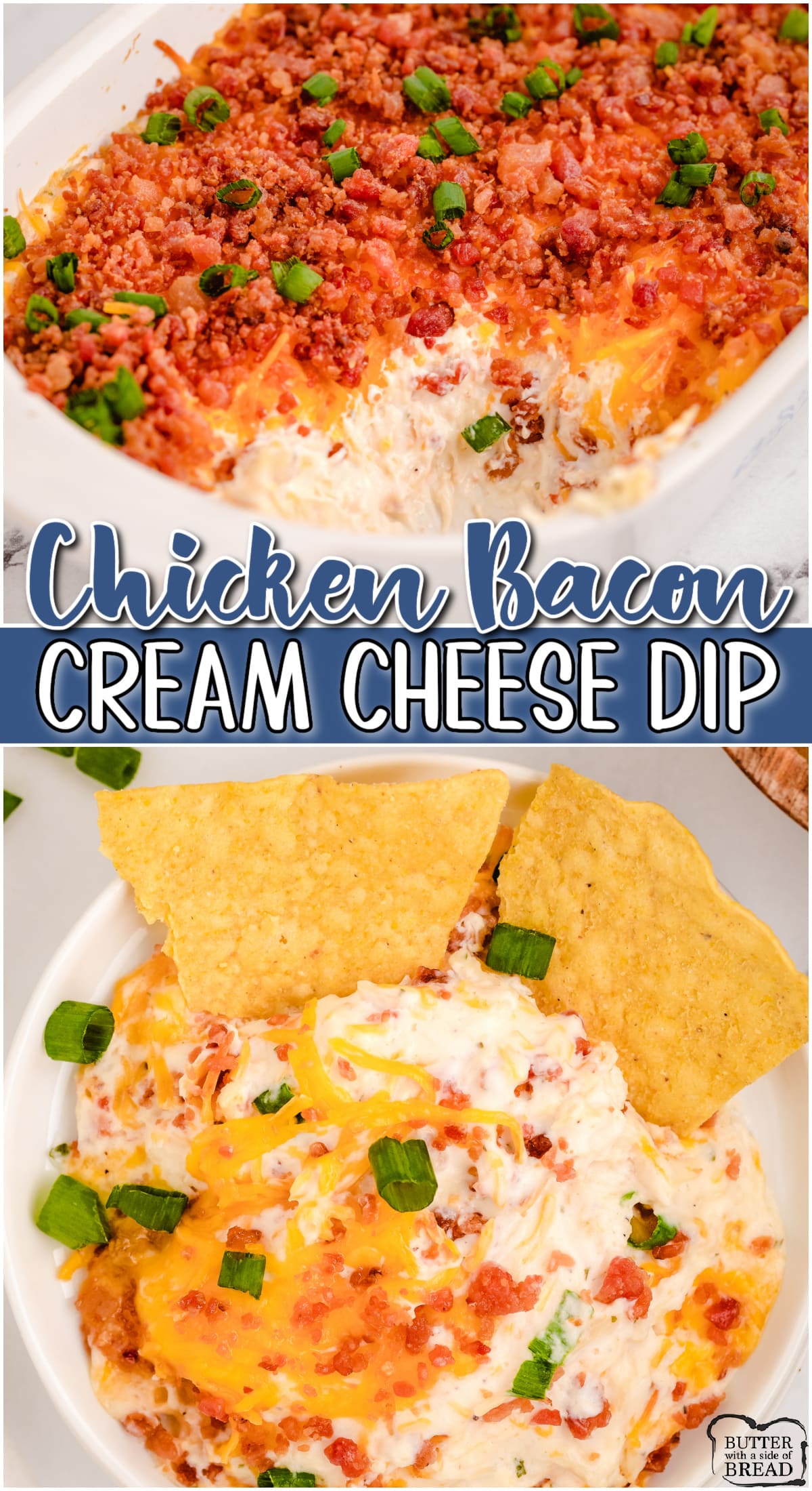 Chicken Cream Cheese Dip is a flavorful, easy recipe made with only 6 ingredients! Bacon cheddar ranch dip  is creamy, cheesy & filled with chicken and bacon for a fantastic dip!