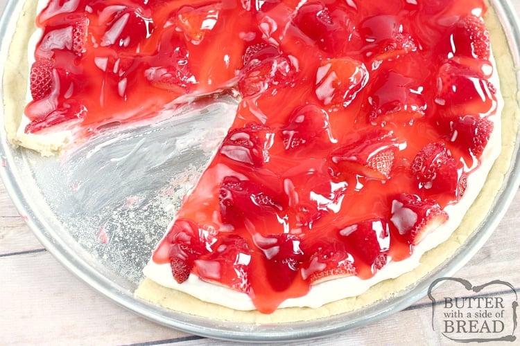Fruit pizza recipe with strawberry jello glaze and strawberries