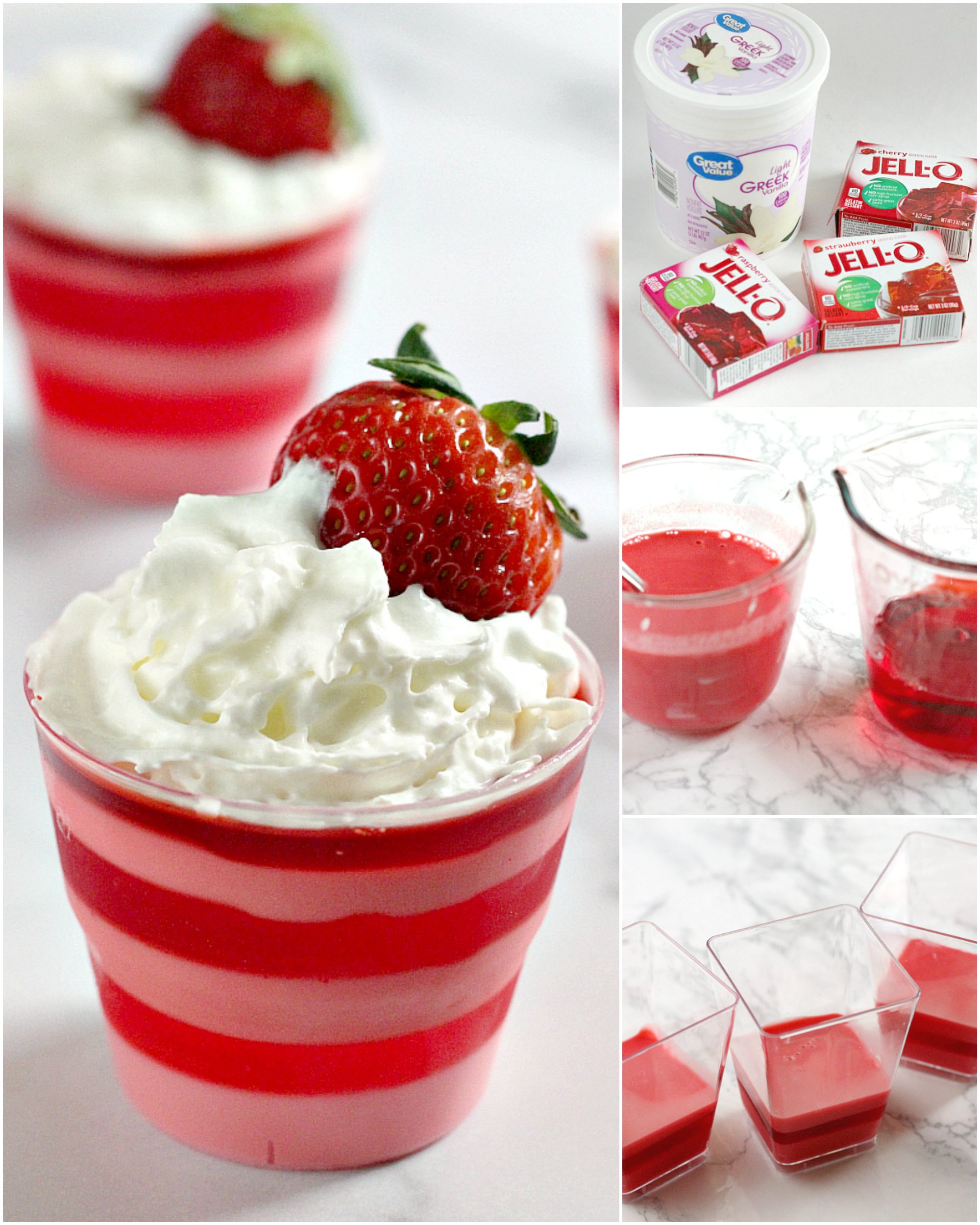 Layered Valentines Jello Cups are so fun and easy to make for Valentines Day! All you need is jello and yogurt to make this delicious and simple jello recipe!