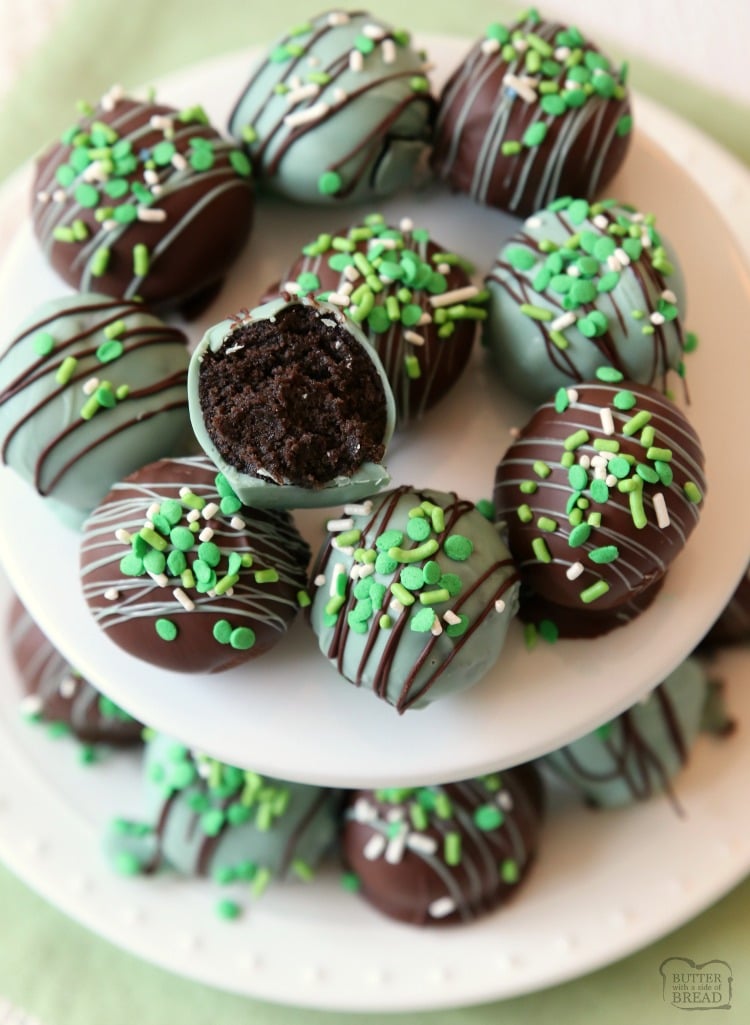 Mint Oreo Balls made with just 3 ingredients & perfect for St. Patrick's Day! Made in minutes and so delicious, no one can guess they’re made with Oreo cookies!