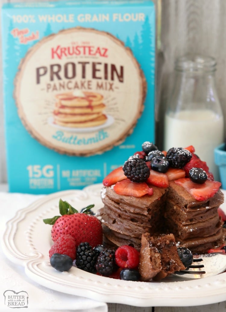 Chocolate Chip Protein Pancakes with a Krusteaz mix