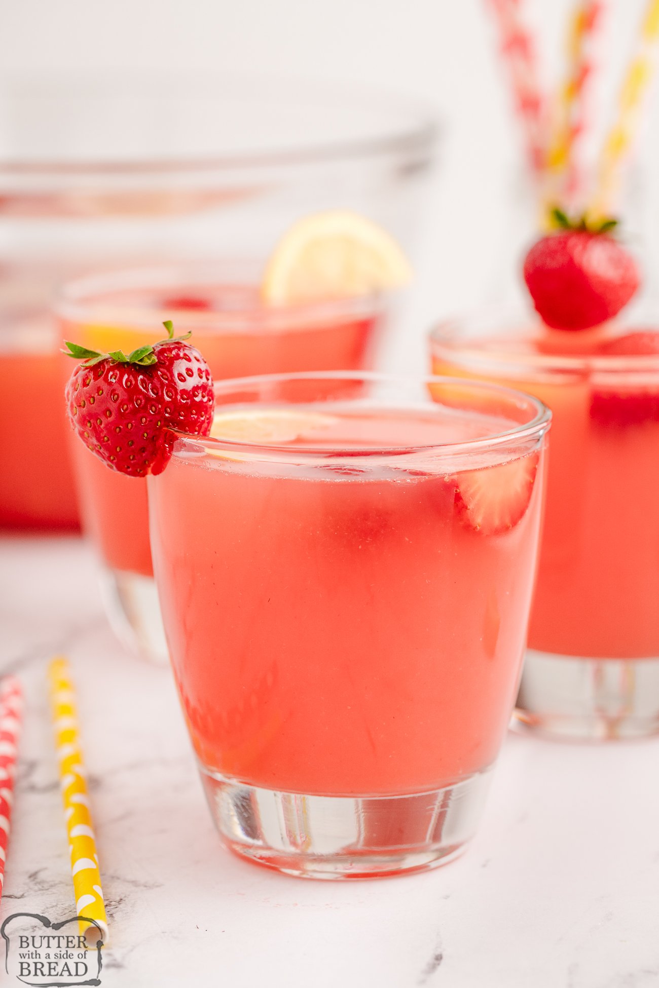 glassful of 3 ingredient strawberry lemonade