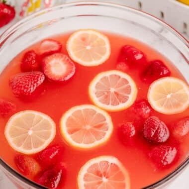 punch bowl with 3 ingredient Strawberry lemonade