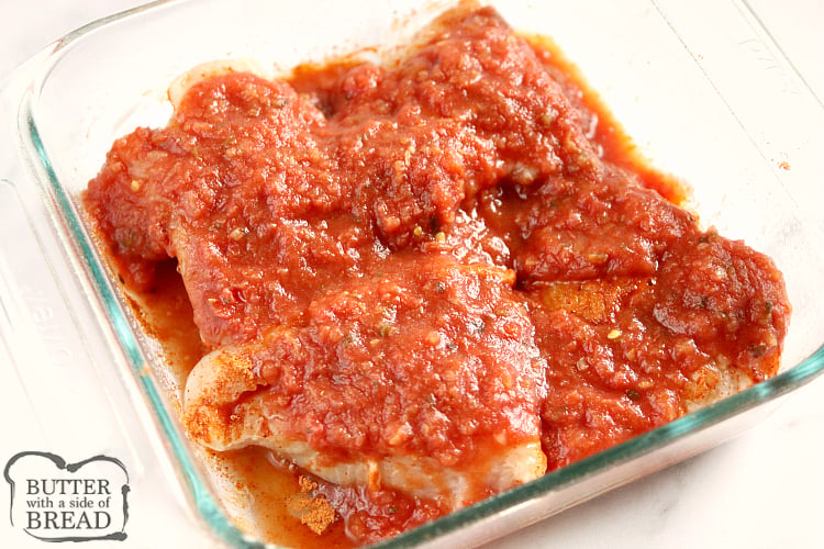 Salsa on top of chicken breasts