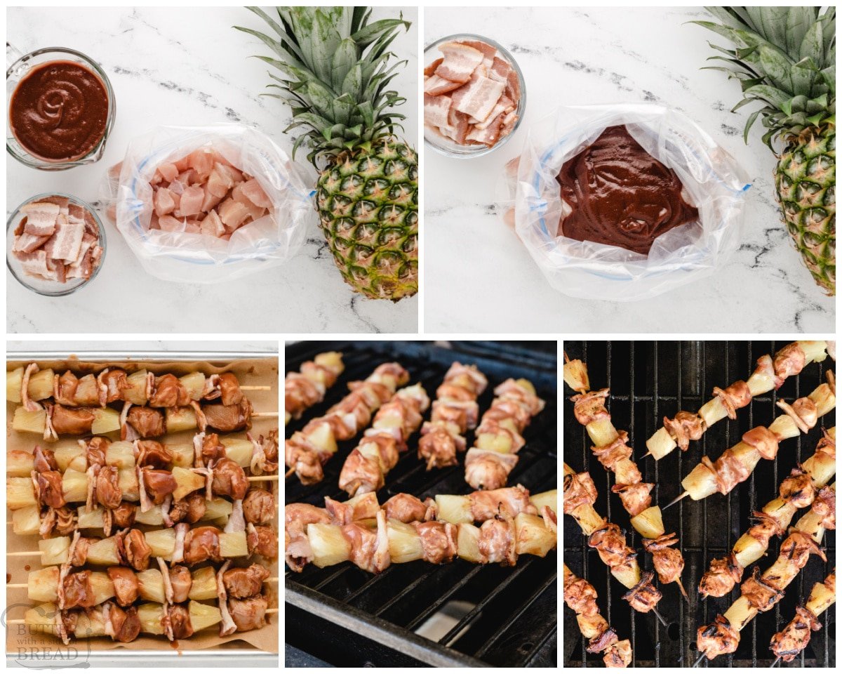 how to make BBQ chicken kabobs with bacon and pineapple