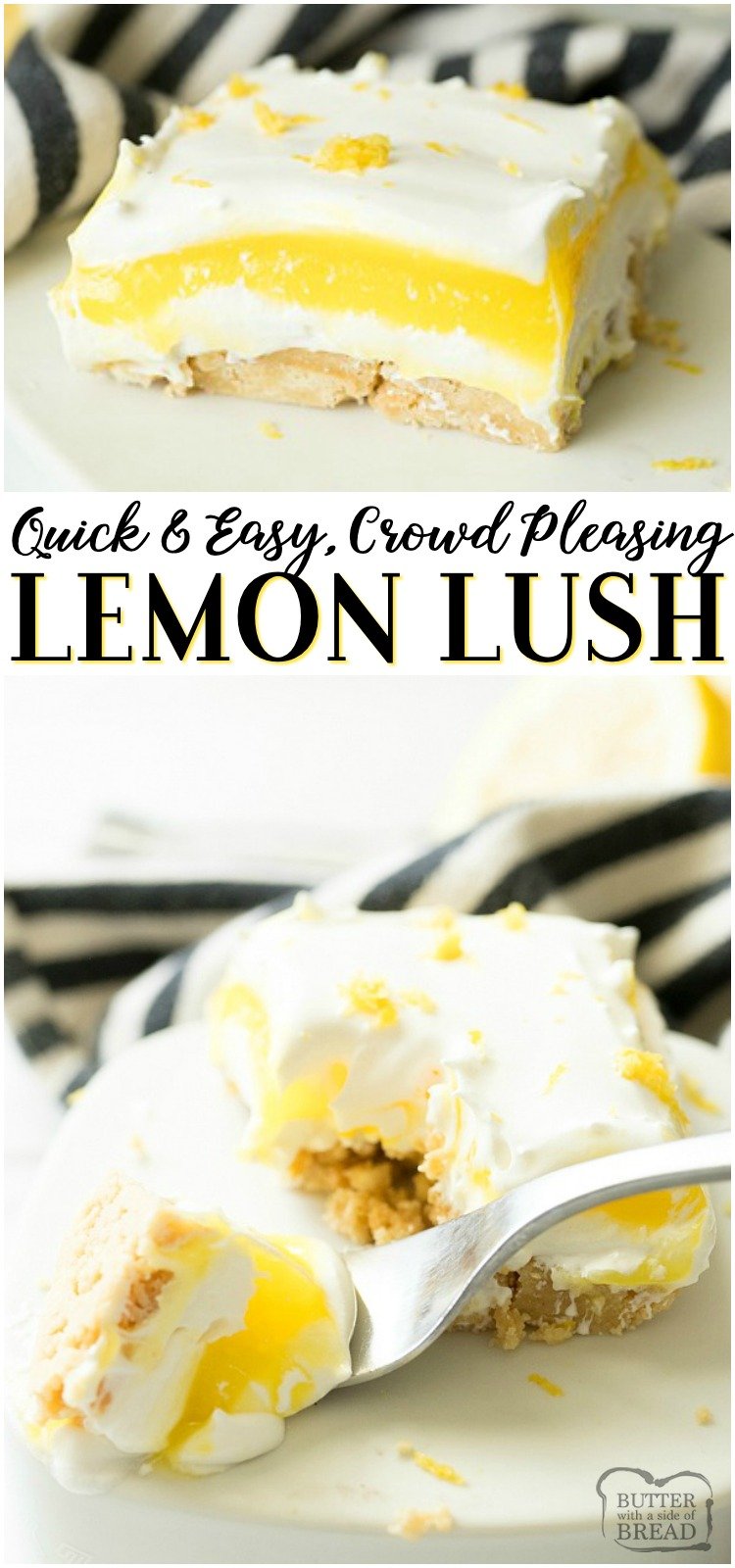 Lemon Lush Dessert made from lemon pudding mix, cream cheese, whipped topping and golden Oreos. Easy to make no-bake lemon lush dessert perfect for summer get togethers! 