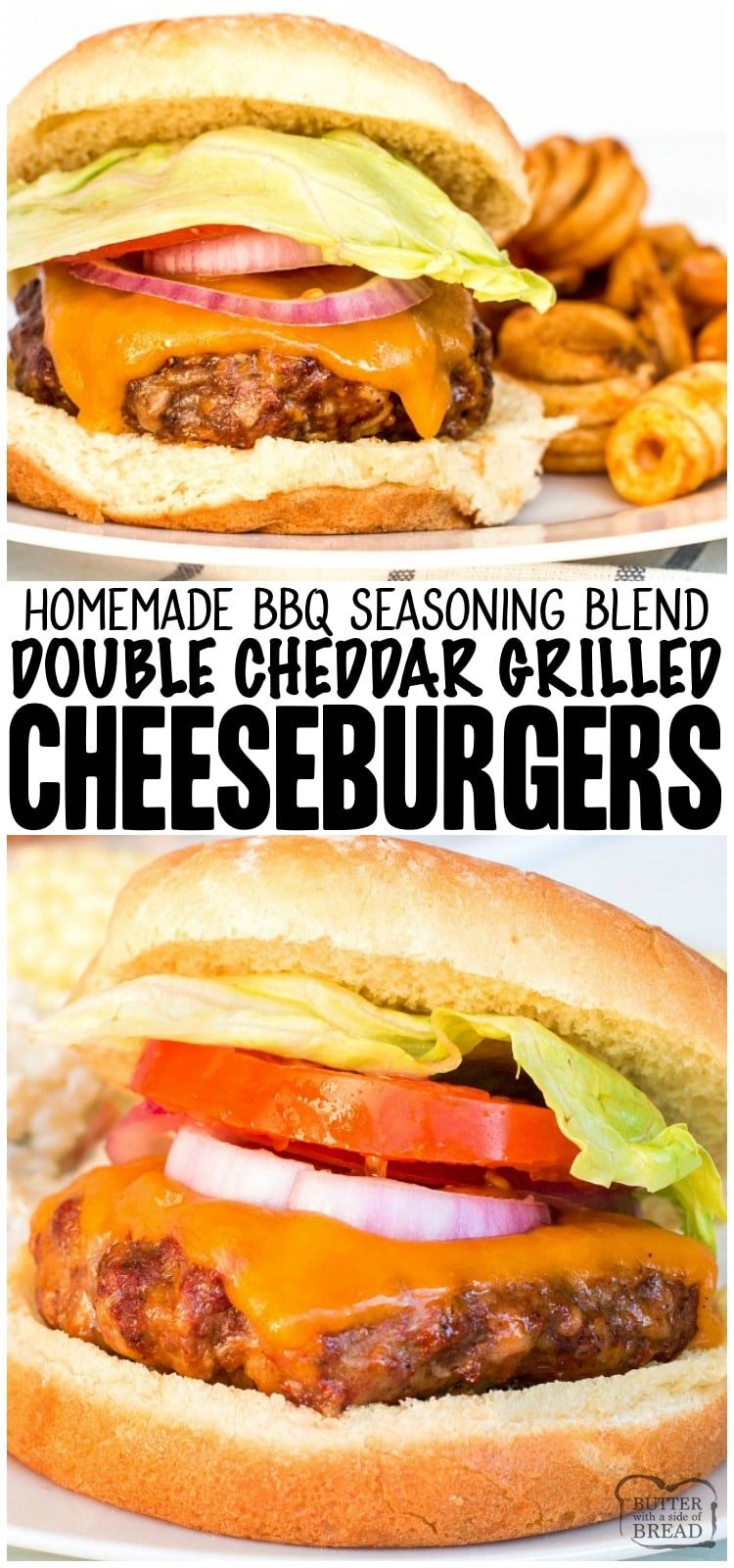 Easy Cheeseburgers are a delicious, lip smacking summertime BBQ staple at my house. With only four ingredients, this cheeseburger recipe is quick, easy and flavorful. #beef #cheese #burgers #cheeseburgers #grilling #bbq #recipe from BUTTER WITH A SIDE OF BREAD