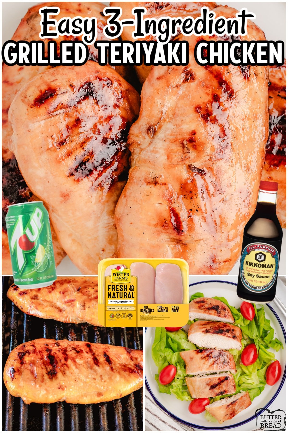 Grilled Teriyaki Chicken made with just 3 simple ingredients! Amazing teriyaki chicken marinade uses 7-Up to give the chicken a tangy, sweet flavor!