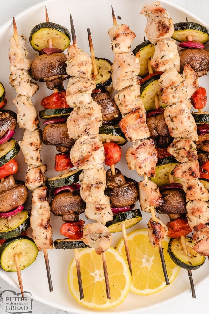 Greek chicken souvlaki with grilled vegetables