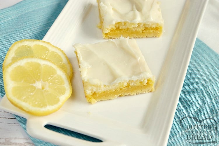 Lemon Cheesecake Bars are light, easy to make and only call for six ingredients. The crust is made with a lemon cake mix for an easy lemon dessert recipe with lots of lemon flavor!