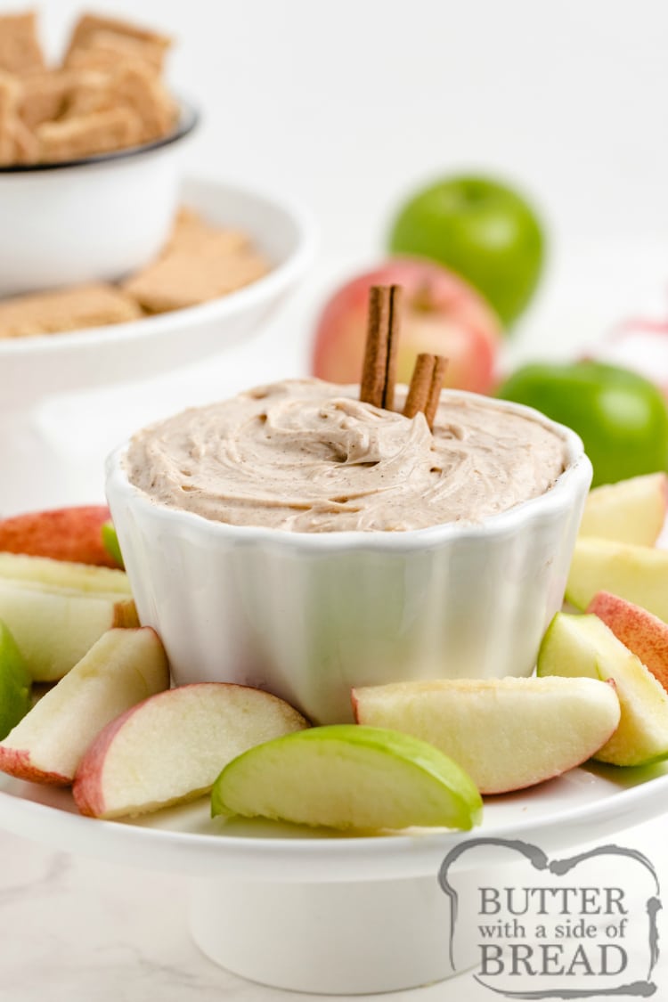 Easy dip recipe made with cream cheese and cinnamon