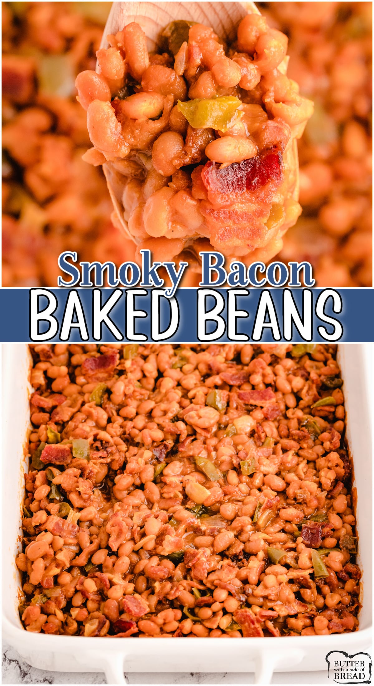 Baked Beans with Bacon are packed with a smoky blend of seasonings to compliment the savory bacon, beans & onions! Fantastic BBQ side dish perfect for summer!