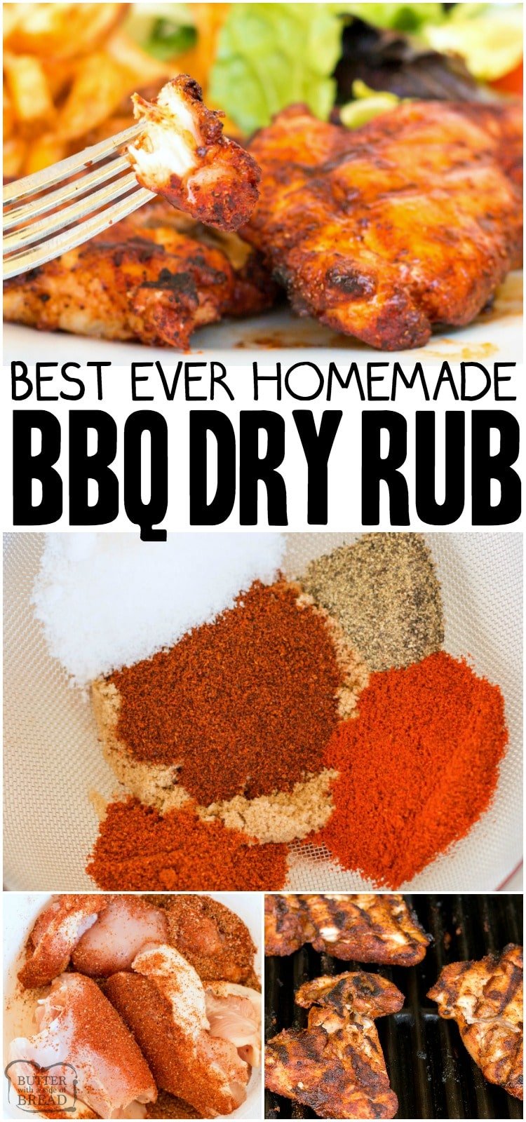 Best BBQ Dry Rub that can be used on chicken, beef, pork and fish.  BBQ rub recipe that is simple to make and adds a great flavor to grilled meats. #bbq #grilling #meat #bbqrub #dryrub #seasoning #recipe from BUTTER WITH A SIDE OF BREAD