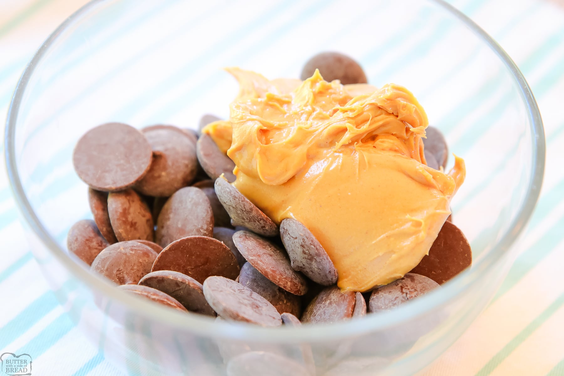chocolate chips and peanut butter together in a bowl