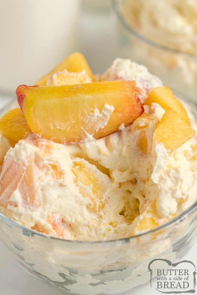 Peaches and Cream Salad comes together in just a few minutes with only 4 ingredients! It's the perfect recipe for using up all of those delicious fresh peaches and can be served as a side dish or even dessert!
