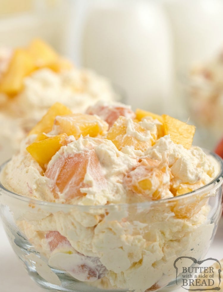 Creamy fruit salad with peaches 