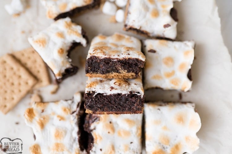 smores brownies, cut and plated