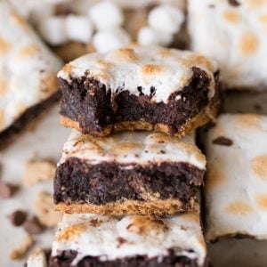smores brownies, finished and stacked for photo