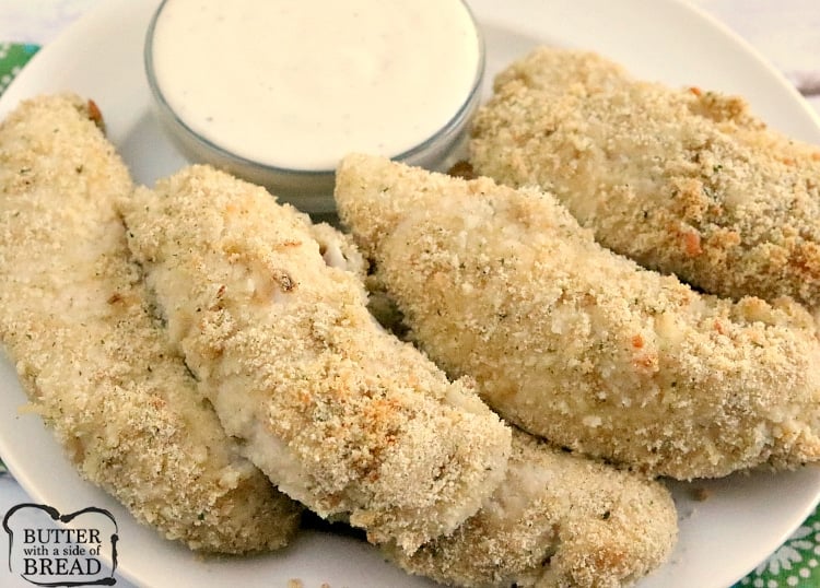 Baked Parmesan Chicken Strips are easily made by coating chicken tenders in a mix of crushed croutons and fresh Parmesan cheese. This baked chicken strip recipe is simple, delicious and a family favorite!