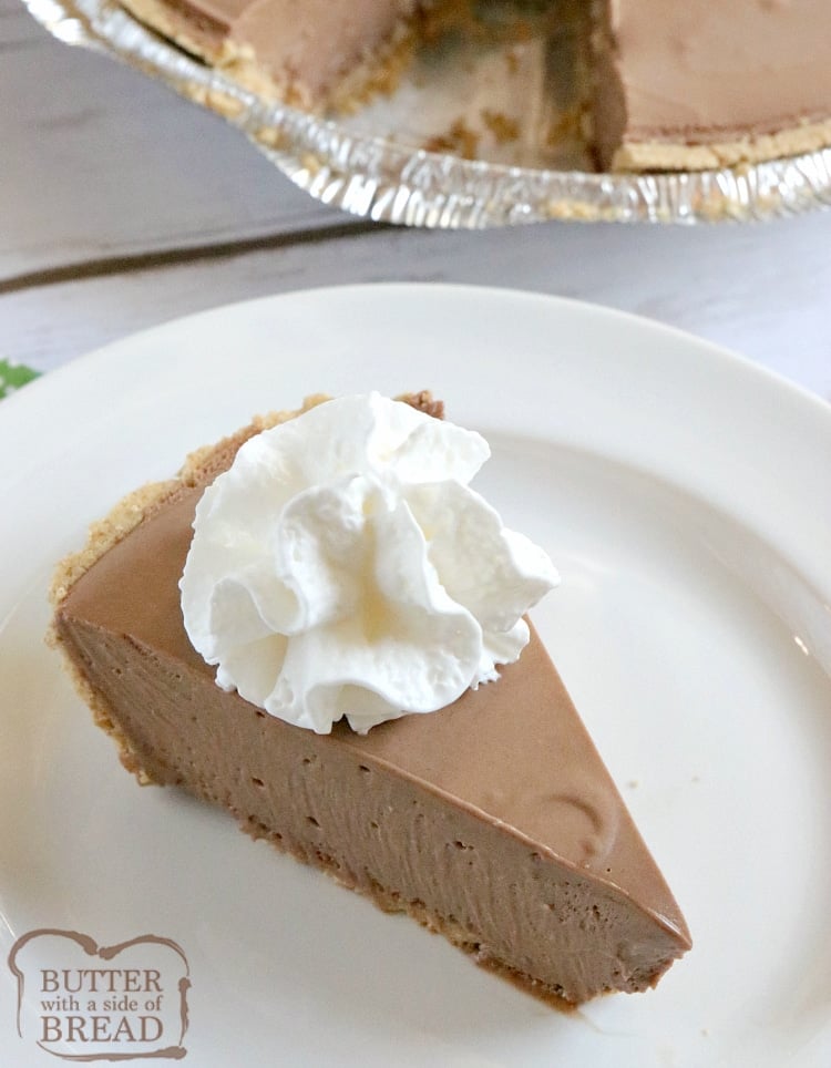 Hershey Chocolate Pie is a no-bake chocolate pie made with melted marshmallows, melted Hershey bars and real whipped cream in a graham cracker crust. This easy chocolate pie recipe is so simple to make and is rich, chocolatey and absolutely delicious! 