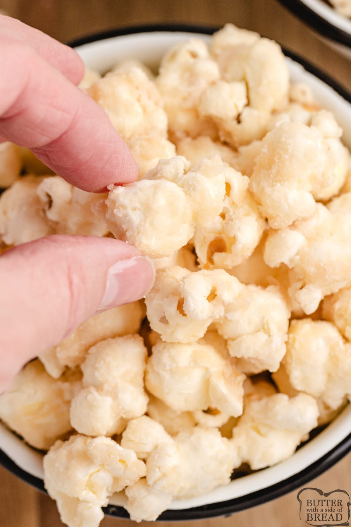 Popcorn made with cream, butter and sugar