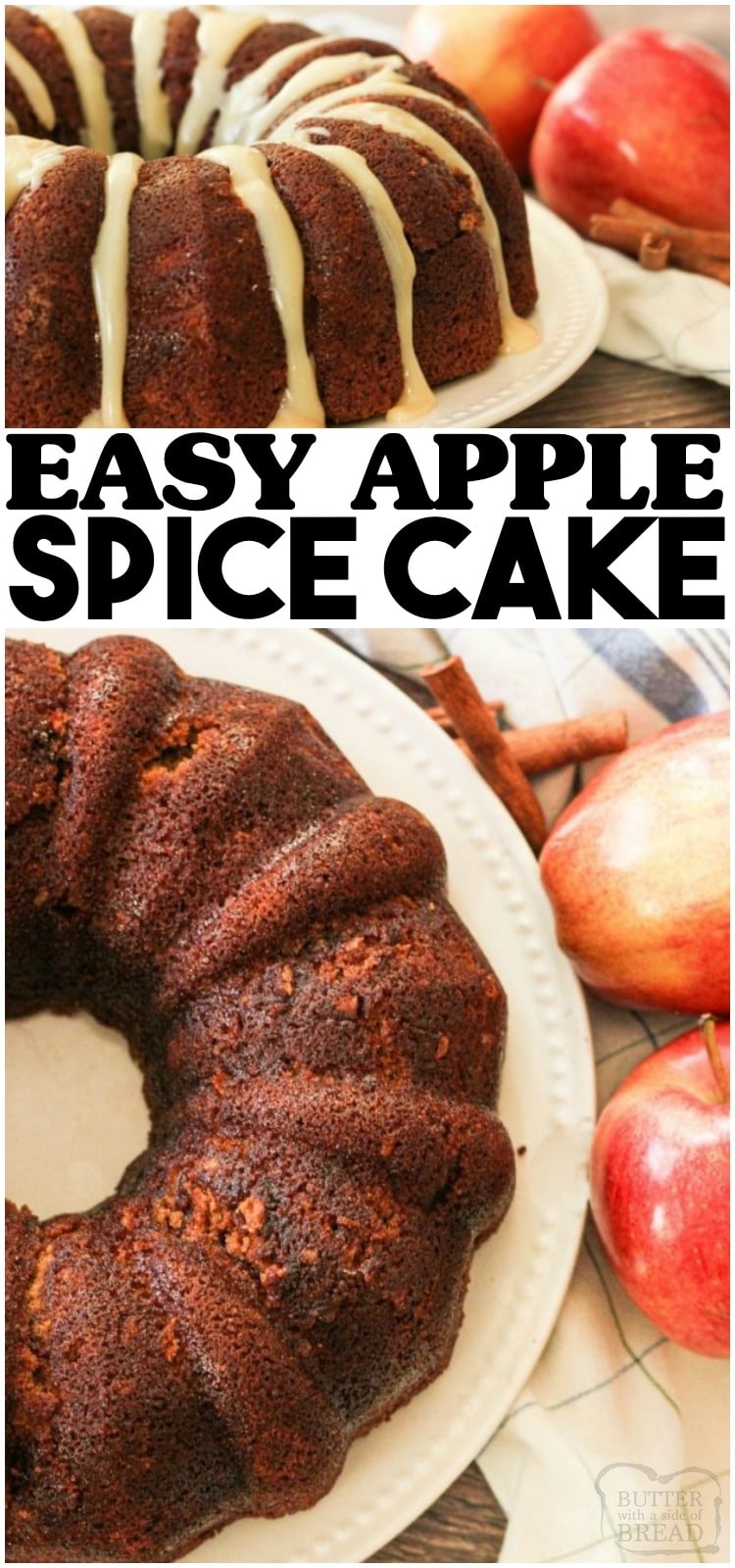 Apple Spice Cake is a deliciously, moist cake made with fresh apples, applesauce, a blend of perfect spices topped with a caramel glaze! Lovely apple cake perfect for Fall baking.