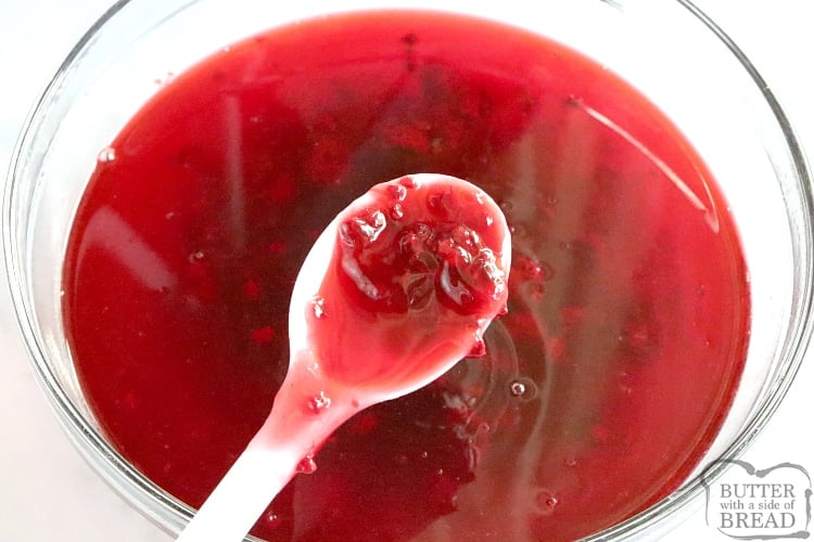 Raspberry jello with raspberry pie filling