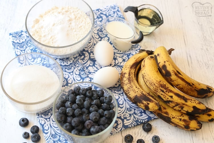 ingredients necessary for blueberry banana bars recipe