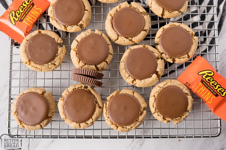 Reese's peanut butter cup cookies on the cooling rack