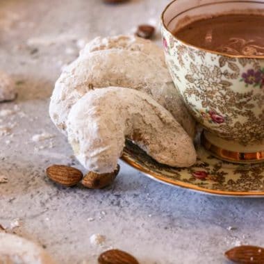 Almond Crescent Cookies go great with a cup of hot chocolate!