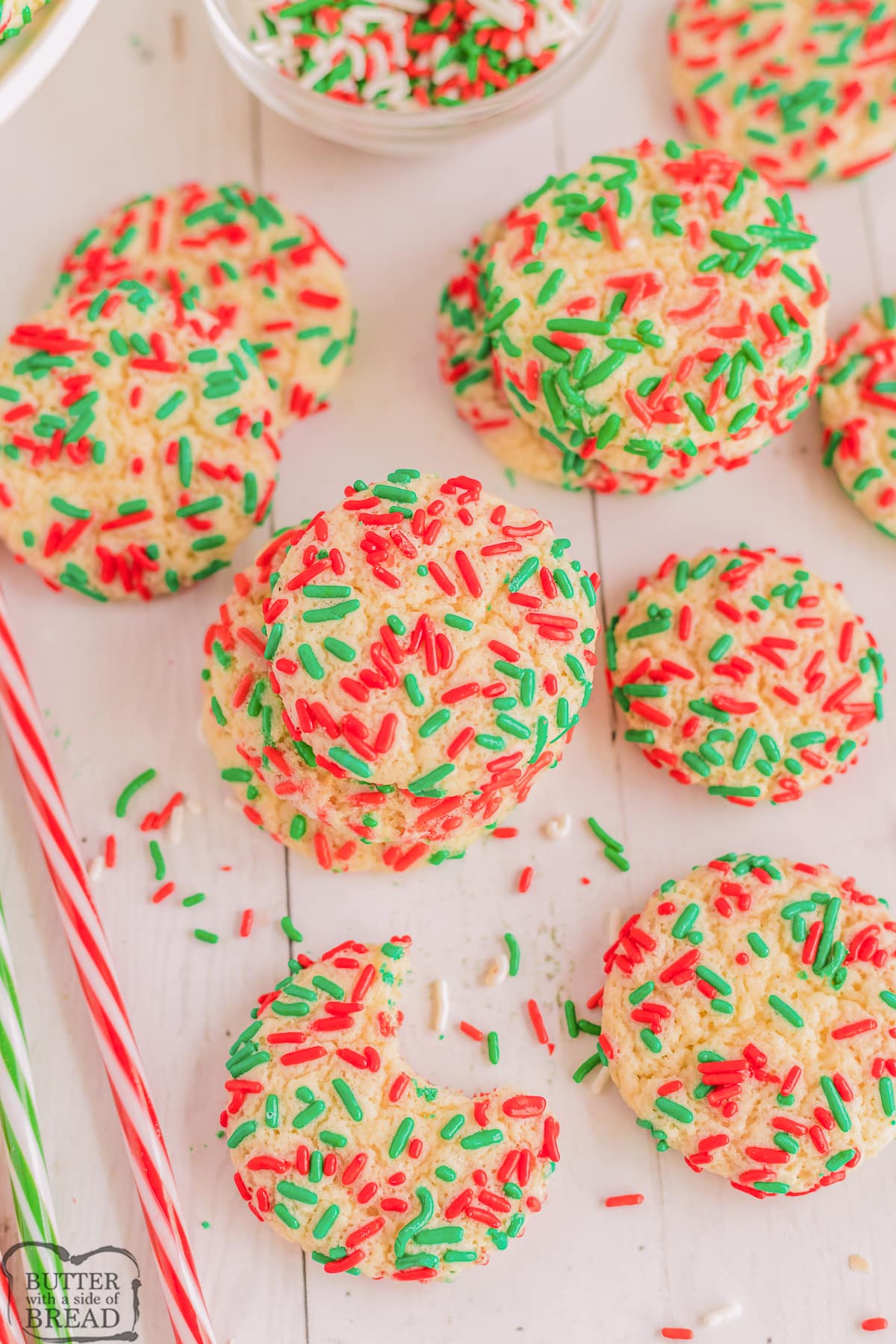 red and green Christmas sprinkle cookies