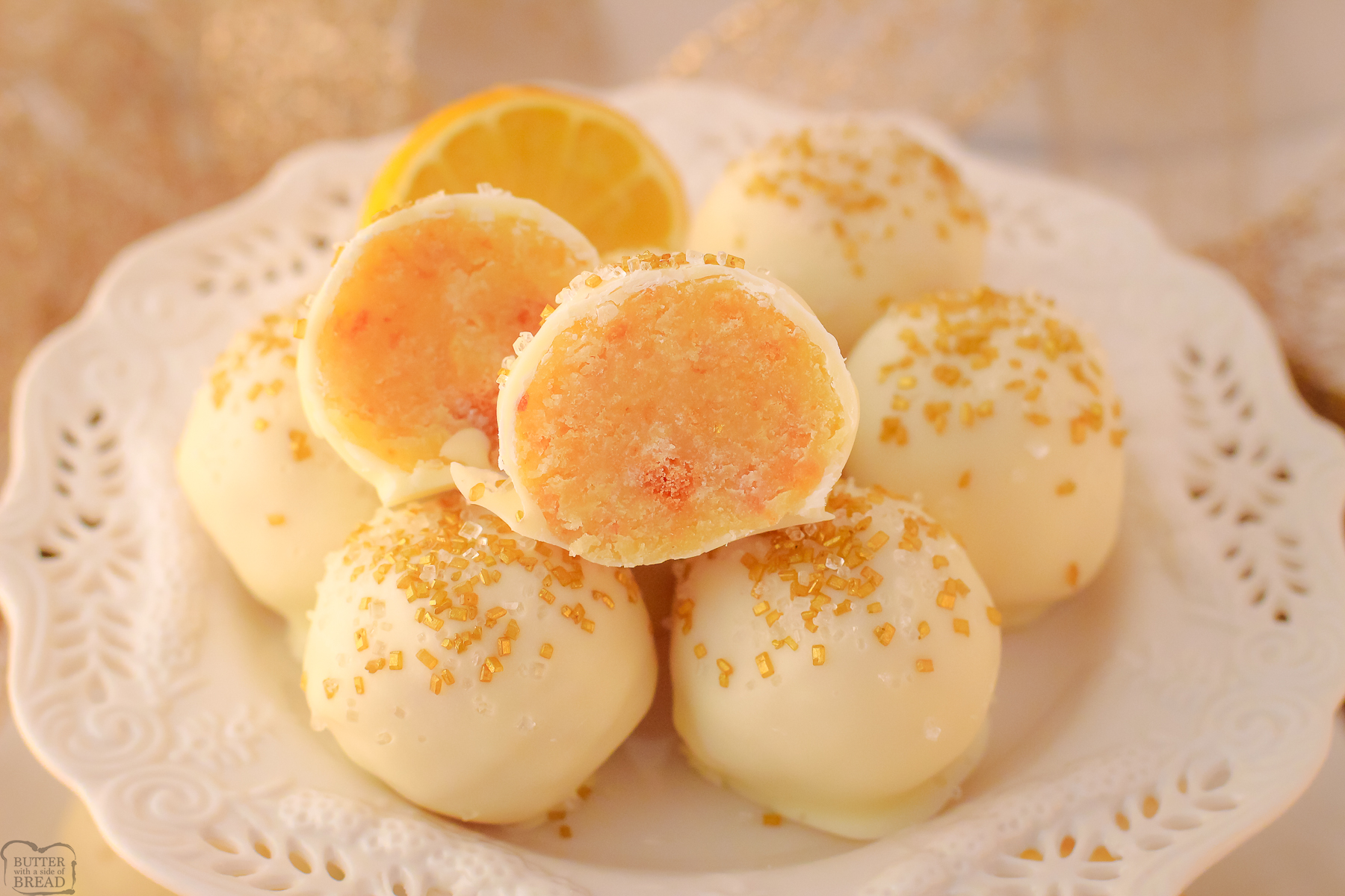 lemon cake ball cut in half