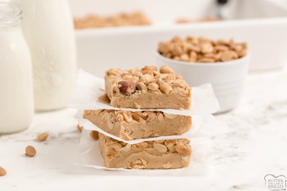 Salted Nut Rolls are an incredible homemade version of the candy bar! Our Easy Salted Nut Roll Bar Recipe is made with roasted peanuts & and peanut butter nougat for a fun & delicious homemade treat!